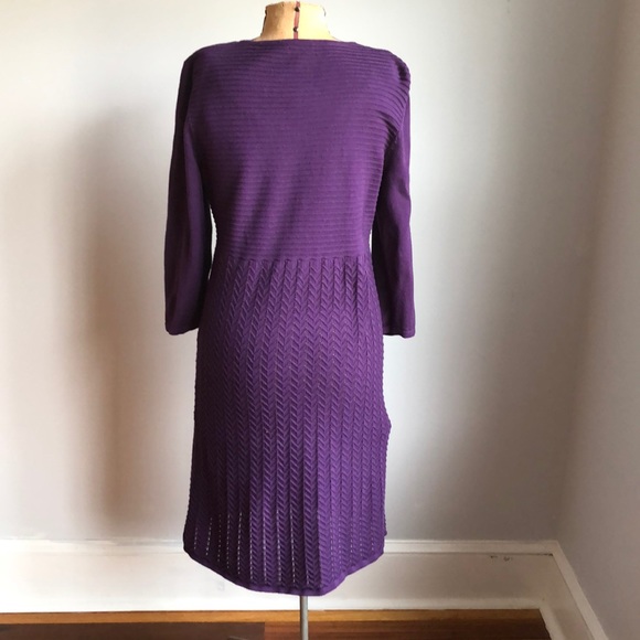 New Directions Purple Sweater Knit Dress 3/4 Sleev - Picture 3 of 9